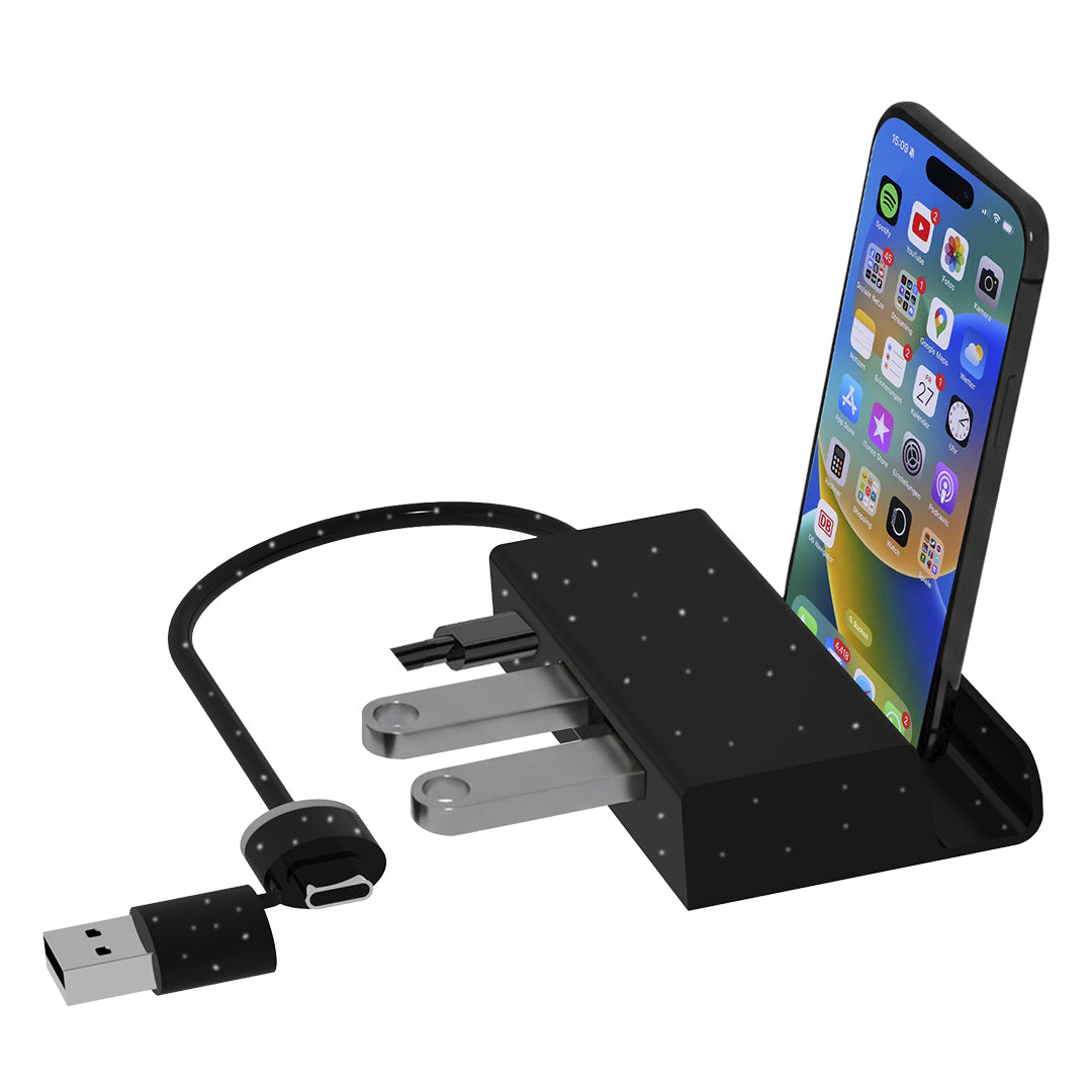 TANOS, usb razdelnik sa 3 ulaza, držač za telefon, mix: reciklirani kamen i plastika, beli