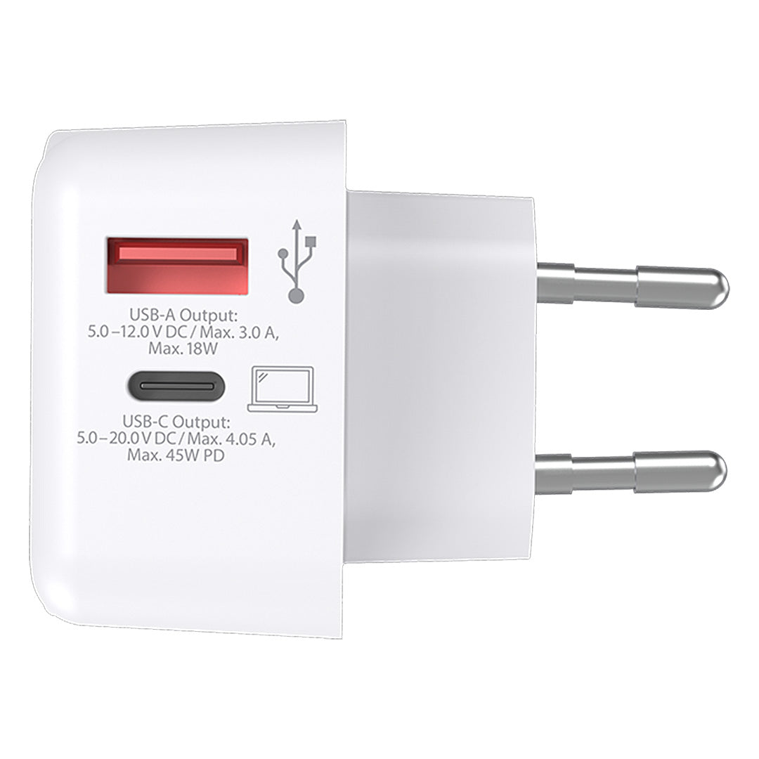 EU USB CHARGER AC 45PD, zidni punjač 45w, beli