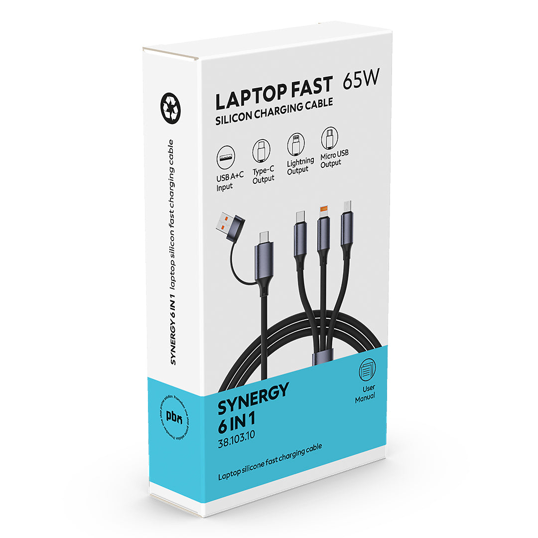 SYNERGY 6IN1, usb type-c kabl za punjenje i prenos podataka, 6 u 1, 65w, beli