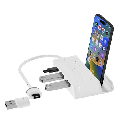 TANOS, usb razdelnik sa 3 ulaza, držač za telefon, mix: reciklirani kamen i plastika, beli