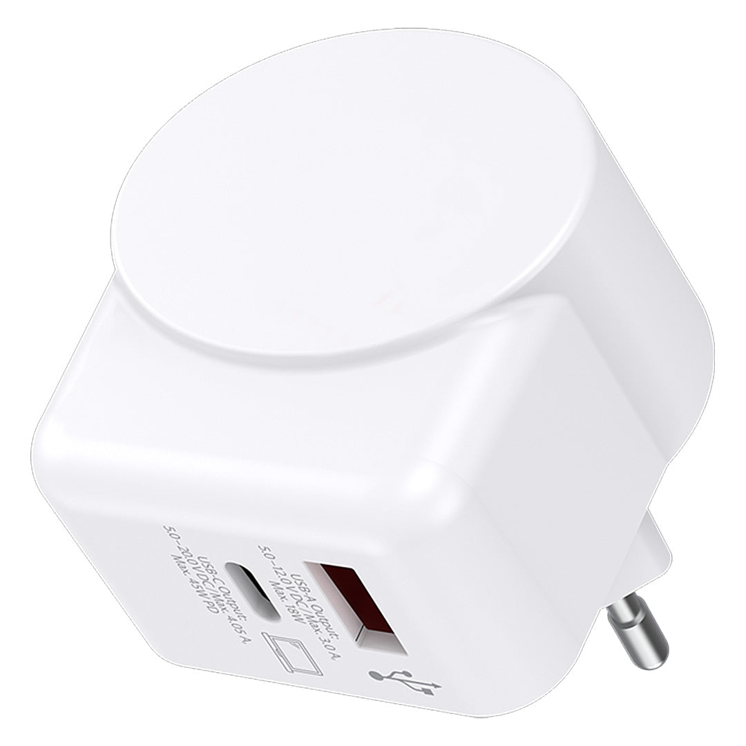 EU USB CHARGER AC 45PD, zidni punjač 45w, beli - Bela