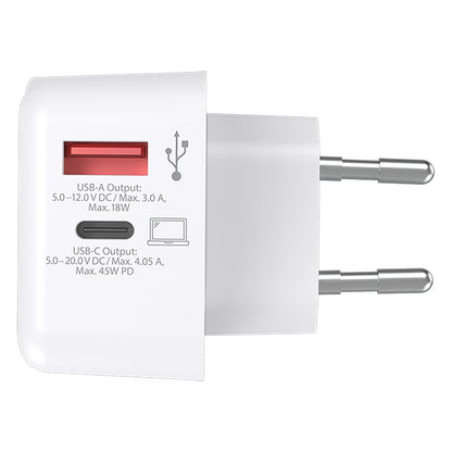 EU USB CHARGER AC 45PD, zidni punjač 45w, beli