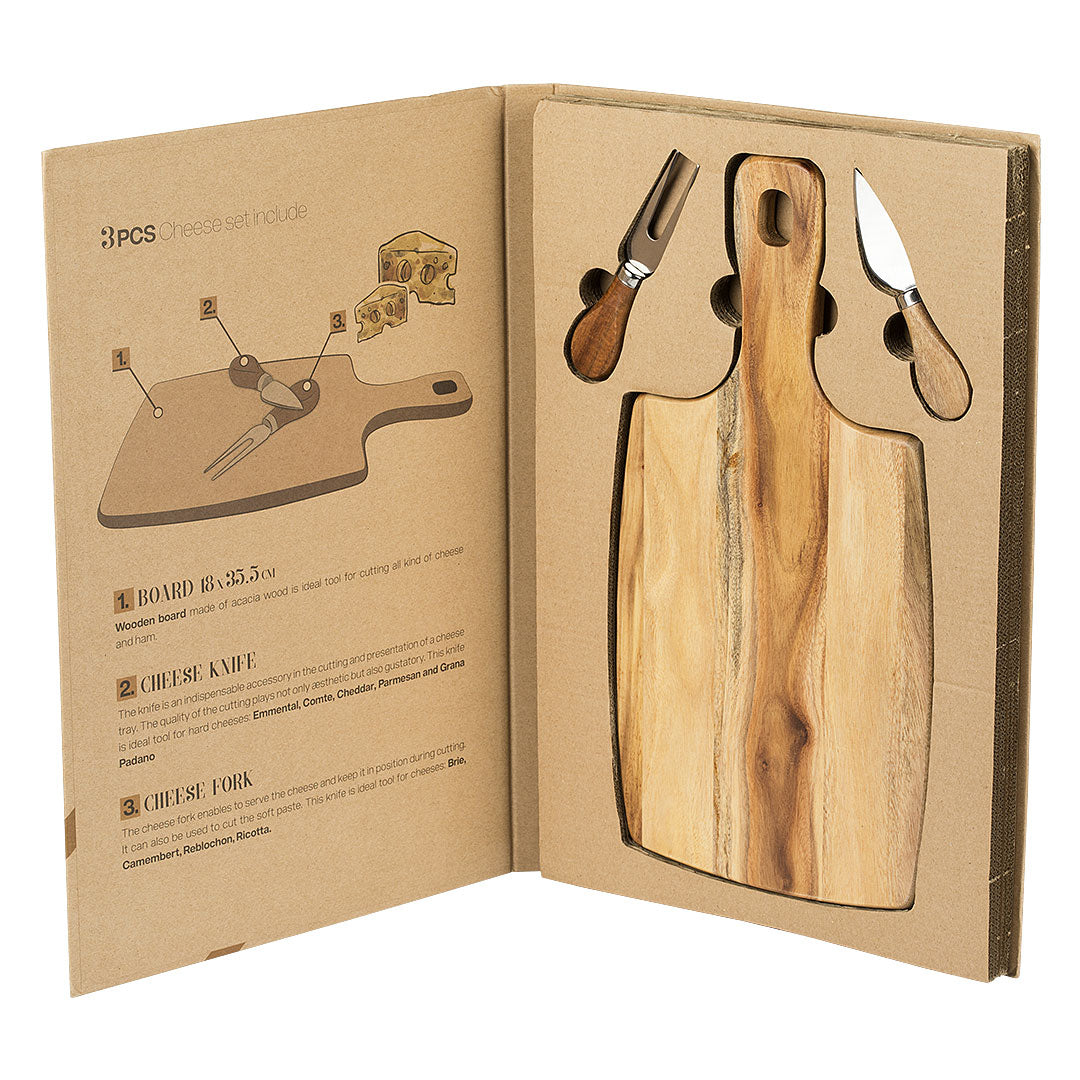 PARMA, set drvena daska i pribor za sir sa drvenom drškom, 3/1, bež - Bež