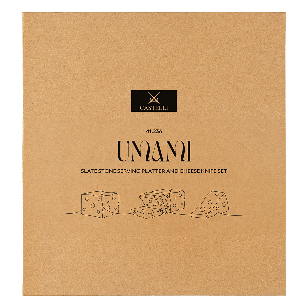 UMAMI, set kamena ploča i nož za sir sa drvenom drškom, 2/1, braon - Braon