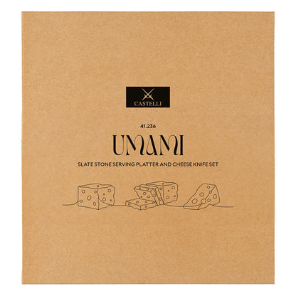 UMAMI, set kamena ploča i nož za sir sa drvenom drškom, 2/1, braon - Braon