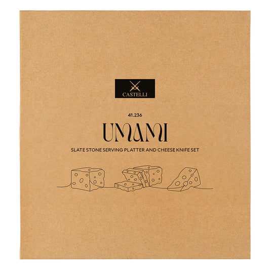 UMAMI, set kamena ploča i nož za sir sa drvenom drškom, 2/1, braon - Braon
