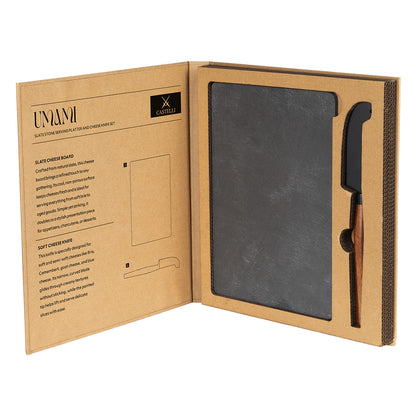 UMAMI, set kamena ploča i nož za sir sa drvenom drškom, 2/1, braon