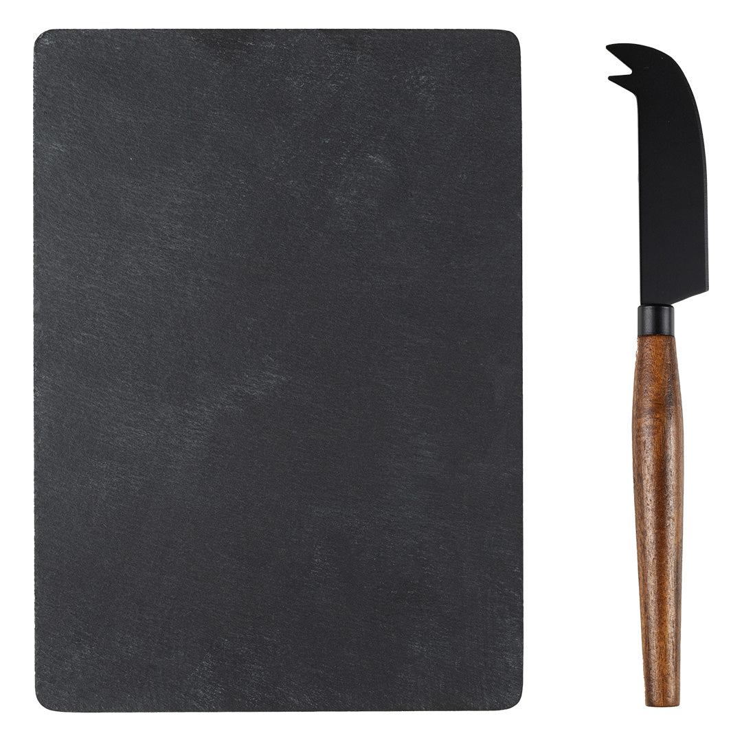 UMAMI, set kamena ploča i nož za sir sa drvenom drškom, 2/1, braon